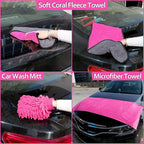 THINKWORK Pink Car Detailing Cleaning Kit, Car Wash Kit, Car Accessories for Women Suitable for Small and Medium Vehicles Such As Cars, Trucks, Suvs(17pcs)