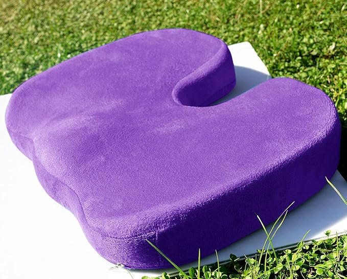 Bookishbunny 2pc High Resilience Memory Foam Seat Chair Waist Lumbar Back Support Cushion Pillow Car Office Home (Purple)