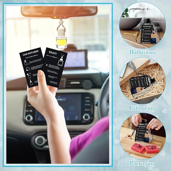 Boao 15 Sets Hanging Car Air Freshener Diffuser Bottles Empty Bulk with Car Diffuser Instruction Cards Organza Bags Glass Refillable Essential Oil Fragrance Aromatherapy Pendant (Square)