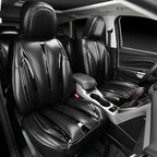 CAR PASS Ultra+ Nappa Patent Leather Car Seat Covers Full Set Universal Cushioned,Soft Breathable Waterproof Anti-Slip Driver Seats Backrest for SUV Pick-up Truck Sedan,5 Seats Aether Lustre All Black