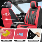 Fit Versa Car Seat Covers Compatible with Nissan Versa 2008-2025 2026 - Full Set Premium Leather， Waterproof Breathable， All-Weather Seat Cushion Protecto&Airbag Compatible （Red & Black
