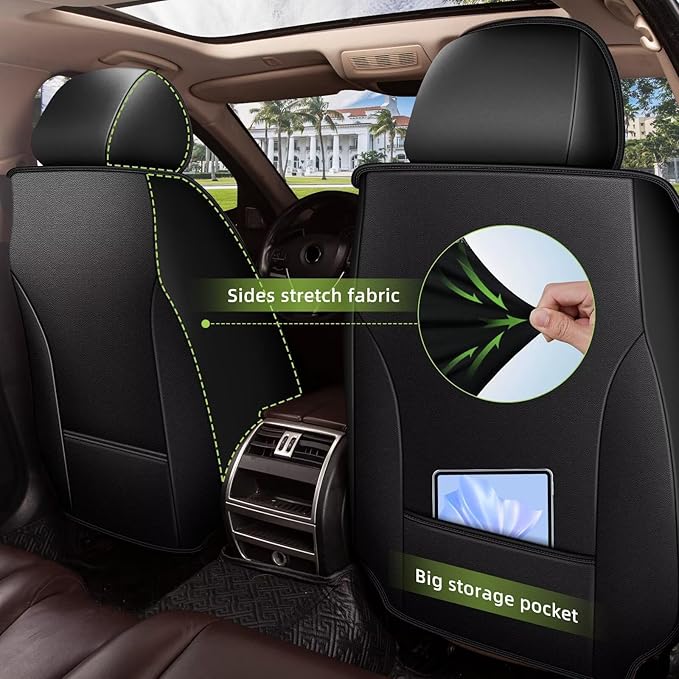 AOMSAZTO Car Seat Covers Fit for Hyundai Santa Fe 2007-2025 2026 Premium Front Seat Covers Waterproof Leather Automotive Seat Covers Compatible with Airbag (2 Seats,Black)