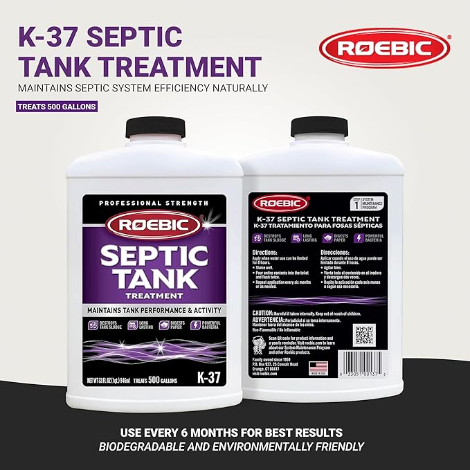 Roebic K-37-Q Septic Tank Treatment: Removes Clogs, Environmentally Friendly Bacteria Enzymes, Safe for Toilets, 32 Fl Oz - Lasts 1 Year, 32 Ounces