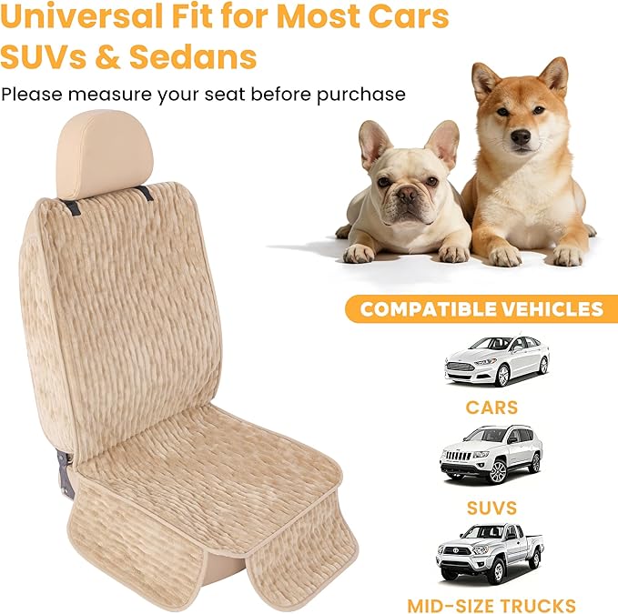 Dog Car Seat Cover for Front or Back Seat, Soft Flannel Pet Car Seat Protector with Waterproof Layer, Non-Slip Washable Dog Car Bed Mat for Travel (LightCoffee Front)