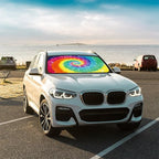 CHILL�TEK Car Windshield Sun Shade Umbrella, Fashion Tie Dye Foldable Umbrella Sunshade for Front Window UV Reflector Protection Auto Shades Cover red 1,57x31 In