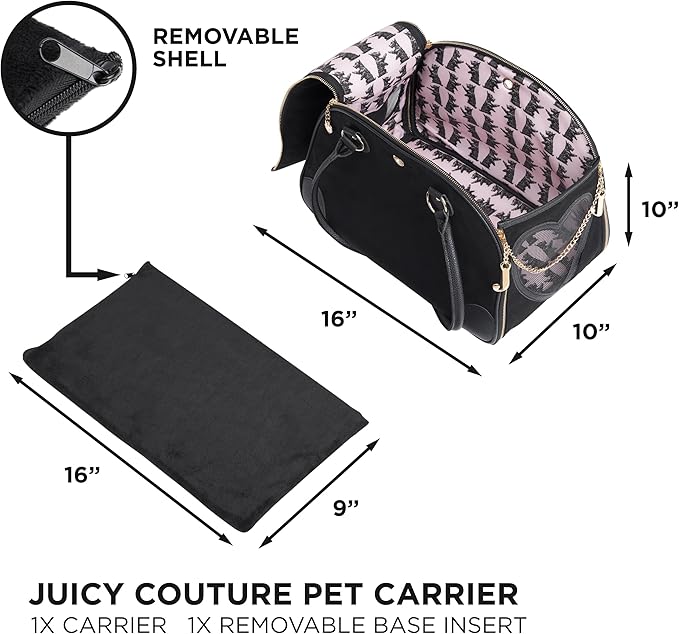 Juicy Couture Give Me Treats Pet Carrier - Stylish Black Travel Bag for Small Dogs and Cats