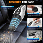 Handheld Vacuum Cordless, Ultra-Strong Suction Car Vacuum Portable Cordless, Rechargeable Hand Held Car Vacuum Cleaner High Power with Brushless Motor&Washable Filter for Car, Home, Pets, White&Black
