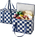 Checkered Insulated Grocery Bags 2 Pack, Checkerboard Cooler Shopping Bags for Groceries, Insulated Bags for Food Delivery