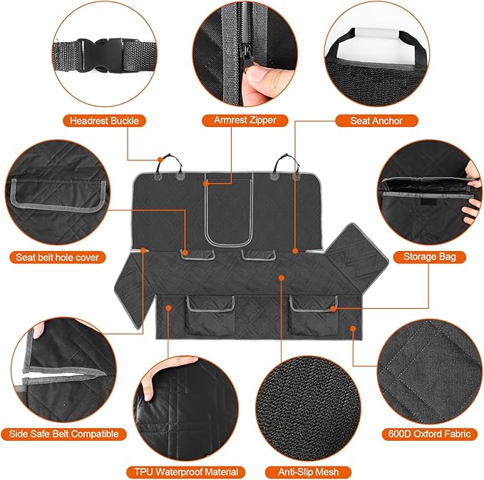 Dog Car Seat Cover Compatible with Ford Escape 2013-2025, Waterproof Pet Bench Seat Cover for Back Seat, 600D Heavy Duty Scratch Proof Nonslip Truck Seat Covers for Dogs