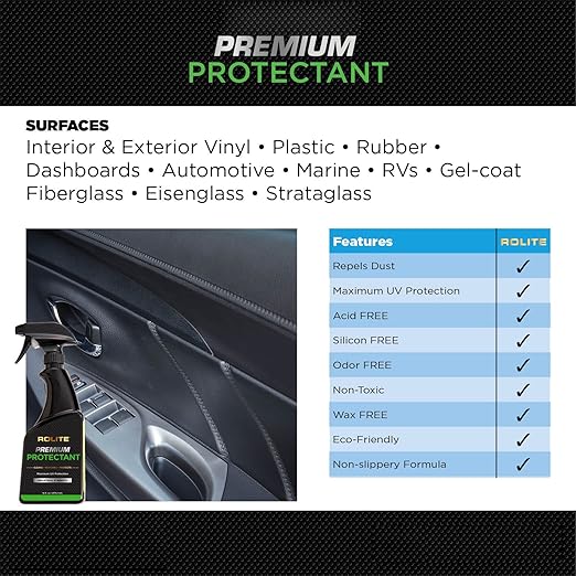 Rolite Premium Protectant (4oz) with Maximum UV Protection for Interior & Exterior Vinyl, Plastic, Rubber, Dashboards for Automotive, Marine, RVs