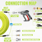 M MINGLE Sewer Jetter Kit for Pressure Washer 50 FT, Drain Cleaner Hose with Power Washer Gun, 1/4 Inch NPT Corner Rotating and Button Nose Sewer Jetting Nozzle, Orifice 4.0, 4.5