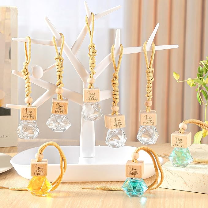 20 Pcs Employee Appreciation Gifts Bulk Empty Car Diffuser Air Freshener Ornament Hanging Glass Essential Oil Bottle Thank You Gift for Staff Teacher Students Nutritionist
