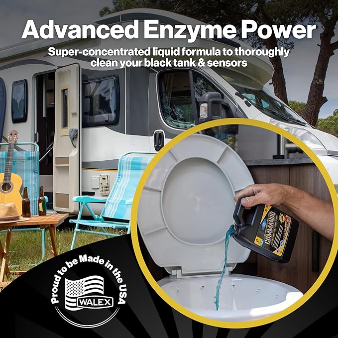 Walex Commando Liquid Black Holding Tank and Sensor Cleaner for RV, Camper & Marine - Rapid Breakdown of Waste & Toilet Paper, Cleans Entire Tank within 12-24 Hours, Restores Sensor Function, 32oz