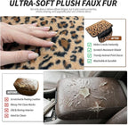 Plush Leopard Print Car Center Console Cover with Side Pockets, Fluffy Armrest Cushion Pad,Soft Cheetah Car Interior Decorations Accessories with Storage for Women,Universal Fit for Vehicles SUV Truck