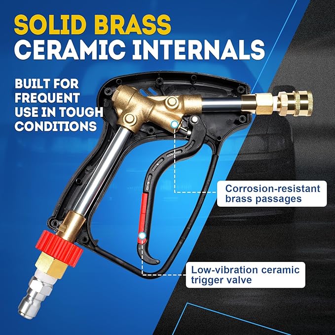 TOOLCY 5000 PSI Pressure Washer Gun with Swivel Inlet, Short Power Washer Gun with Nozzle Tips, Ergonomic Handle, 3/8'' Male Plug, M22-14mm, 1/4" Quick Connector, Sturdy Design for Gas Pressure Washer