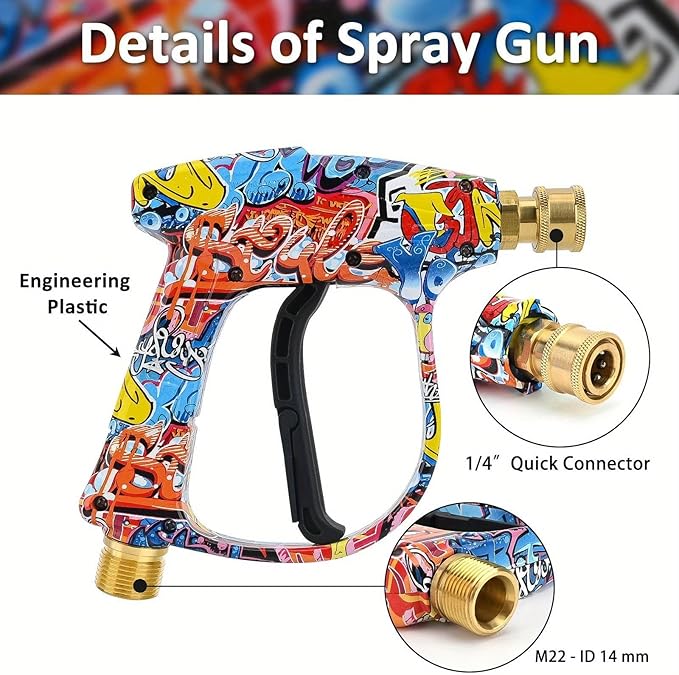 BEAR FORCE Pressure Washer Spray Gun Power Washer Short Gun with M22-ID14mm & Foam Cannon Foam Gun with 5 Nozzles Tips #035 & 3/8'' Quick Connector Swivel, Additional Orifice Nozzle 1.10mm Car Washing