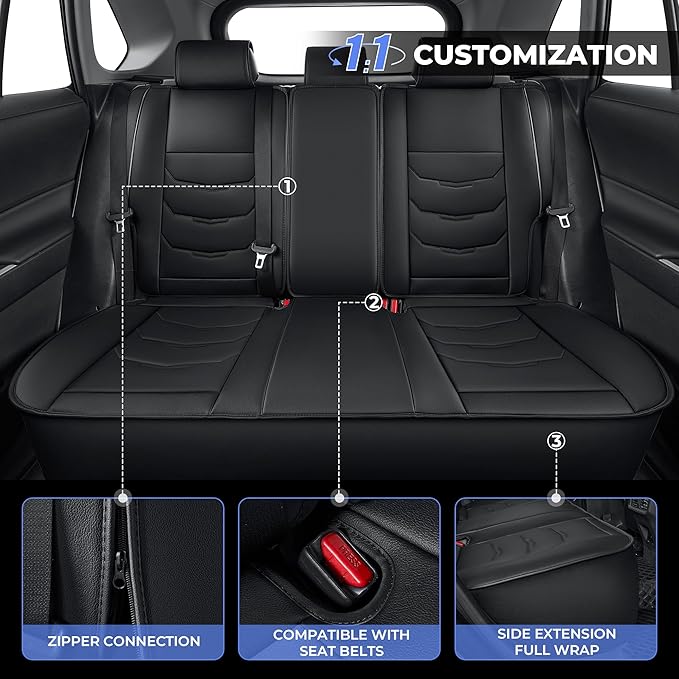 1:1 Custom Car Seat Covers Fit for Toyota RAV4 2019 2020 2021 2022 2023 2024 2025 2026 LE/XLE/XLE Premium/Limited (NOT for Hybrid) Full Set Faux Leather Waterproof Seat Protectors(5-Seater, Black)