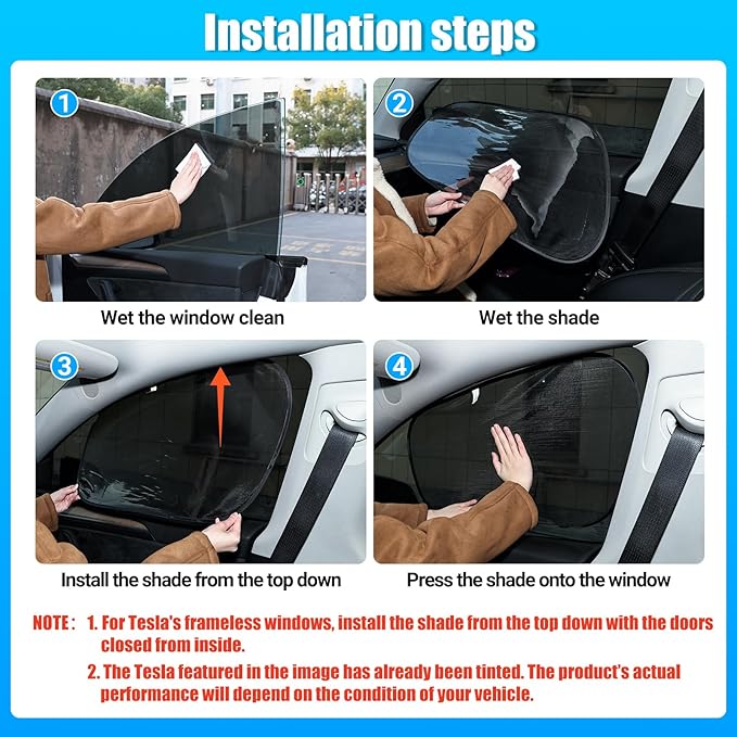 ZATOOTO Tesla Model Y Window Shades for Front Window Sun Shade Semi Transparent Static Cling | Custom Fit 2020-2024 | 95% UV & Heat Block | Privacy Protection | No Adhesive, Tool-Free Install