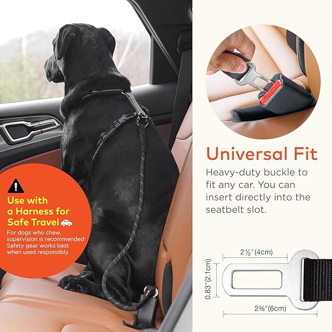 Dog Seat Belt for Car | Universal Pet Car Seatbelt with Reflective Climbing Rope, Aviation Aluminum Carabiner with 360° Swivel & Auto-Lock, Secure Safety Restraint (Carbon Black 360°)