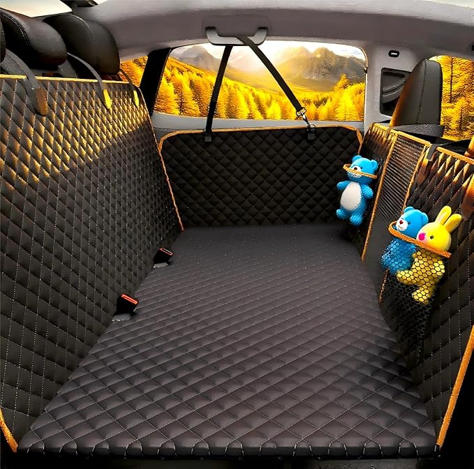 Back Seat Extender for Dogs - Large Space, Heavy-Duty Dog Car Seat Cover for Back Seat with Hard Bottom Holds 420lbs, Waterproof 600D Upgraded Material Dog Hammock for Car,Easy to Use and Clean(black)