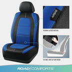Road Comforts Car Seat Cover, Leather Car Seat Covers, Front Low Back Sport Seat Covers, Airbag Compatible, Universal Fits for Most Cars (Blue)