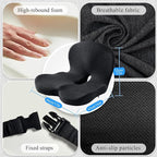 Ergonomic Seat Cushion with Adjustable Strap, Memory Foam Office Chair Seat Cushion with L-Shaped Design, Car Seat Cushion Fits for Truck Driver Semi Truck, Gaming Chair, Desk, Dark Gray