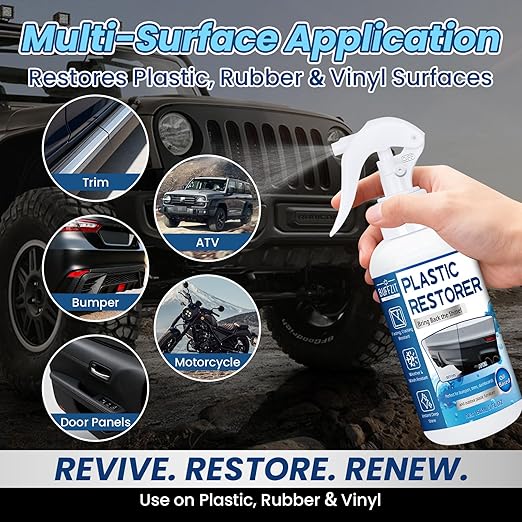 Plastic Restorer for Cars, Deep Black Trim Restorer for Faded Plastic, Rubber & Vinyl | Long-Lasting Shine & Protection | Easy Apply Auto Detailing Formula, 5 oz