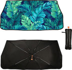 Socira Tropical Car Sun Shade Windshield Umbrella Palm Leaf Sunshade for Green Window Shades Windshield Sun Shade Umbrella Sun Visor Leaves Car Accessories Keeps Cool 57" x 30"