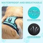 FURRYFECTION Plaid Dog Harness for Large Dogs, Reflective No Pull Adjustable Pet Vest with Front Clip, Leash, Easy Control Handle and Seat Belt, Turquoise, L