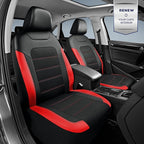 PIC AUTO Car Seat Covers, Premium Leather and Air Mesh Automotive Sports Seat Covers, Two Front Set, Airbag Compatible Universal Fits Most Cars, SUVs, Trucks and Vans (Black & Red)