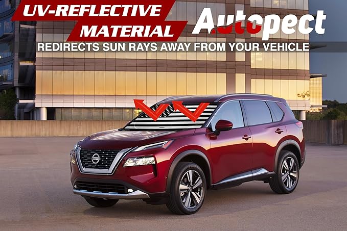 Windshield Sun Shade - American Flag Design, High-Resolution Sun Visor for Car, Truck, SUV with Mirror Cut-Out for Interior Sun Protection, Foldable Car Sun Shade (Black and White, X-Large)
