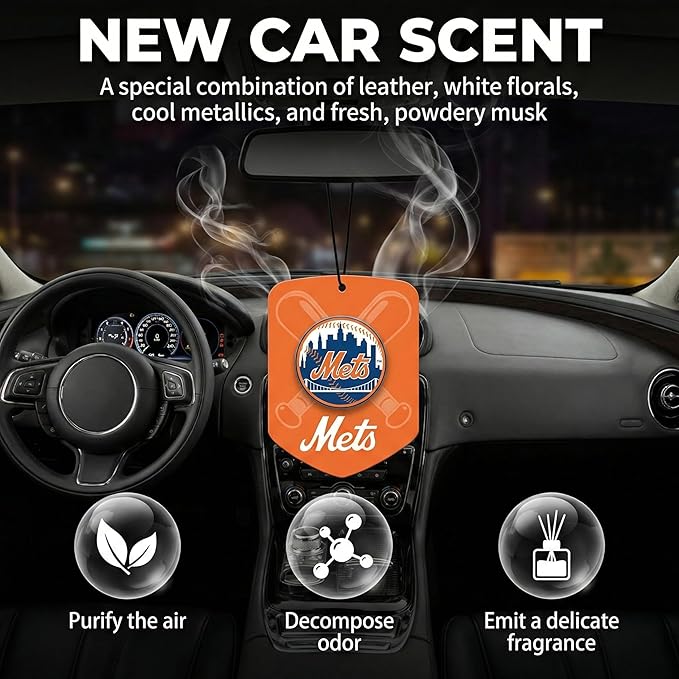 MLB New York Mets Car Air Freshener - Team Logo Scented Hanging Air Freshener, Orange Shield Design with "NY Mets" Logo, Sports Fan Auto Fragrance for Cars, Trucks, Home (2 Pack)