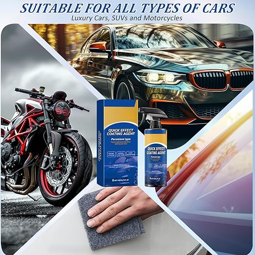 Car Coating Spray,New Quick Effect Coating Agent Spray,Quickly Coat Car Wax,Car Scratch Wax Polish Sprays Waterless Wash,Oil Film Emulsion Glass Cleaner with Sponge and Cloth,4FT.OZ (2PCS)