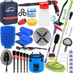 AUTODECO 44Pcs Car Wash Detailing Kit Cleaning Kits with Foam Gun Sprayer Wash Mop with Long Handle Collapsible Bucket Large Wash Mitt Towels Complete Interior Exterior Car Washing Supply Set Blue