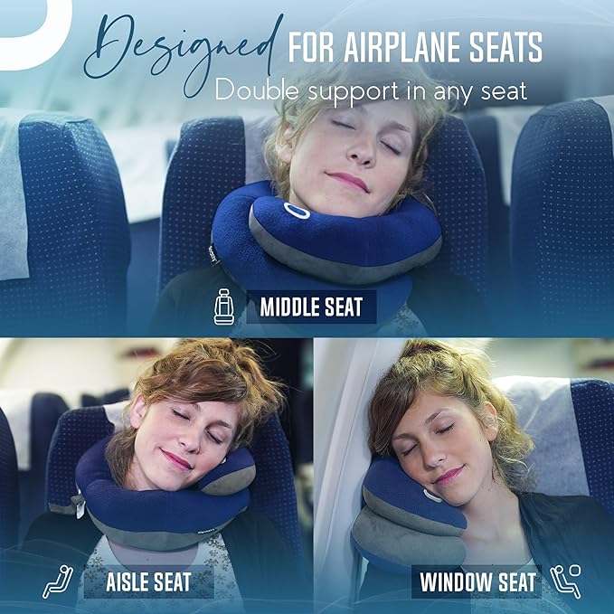 BCOZZY Travel Neck Pillow for Airplane – Patented Double Support for Head, Neck, and Chin. Best for Long Flights, Plane Sleeping, and Car Rides. Adjustable Size. Washable. Carry Bag. Large, Leopard