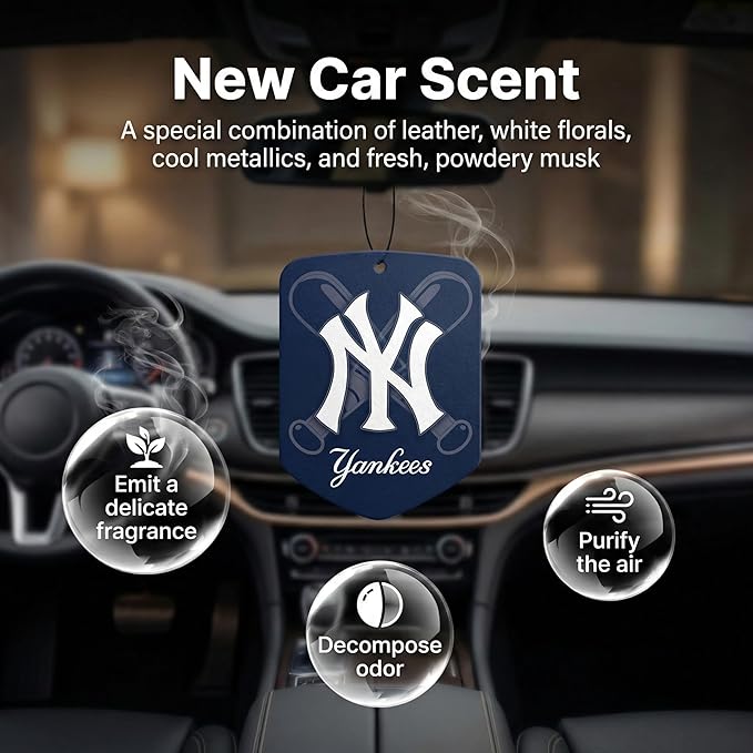 2 Pack MLB Yankees Car Air Freshener - Licensed Hanging Scented Air Freshener, Blue Shield with NY Yankees, Sports Fan Auto Fragrance for Car, Truck & Home