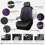 CAR PASS Bling Diamond Leather Car Seat Covers Full Seats Interior Sets, Waterproof Shining Glitter Sparkly Crystal Universal Armrest Fit Automotive Truck SUV Cute Women Girl, Black Purple Rhinestone