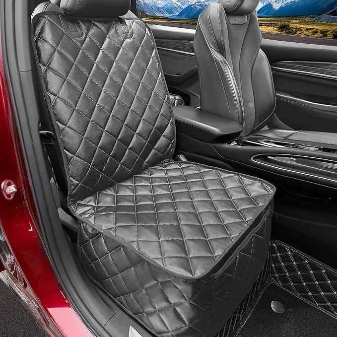 Heavy Duty Car Seat Cover for Dogs,Waterproof PU Leather Car Front Seat Cover, Anti Slip Captain Seat Protector for Dogs & Humans,Fit for Most Vehicles, Pickups,Trucks, SUVs(Black)