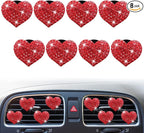 8 Pcs Bling Heart Air Freshener Vent Clips - Crystal Heart Rhinestone Car Decoration, Cute Car Accessories for Women Girls (Red)