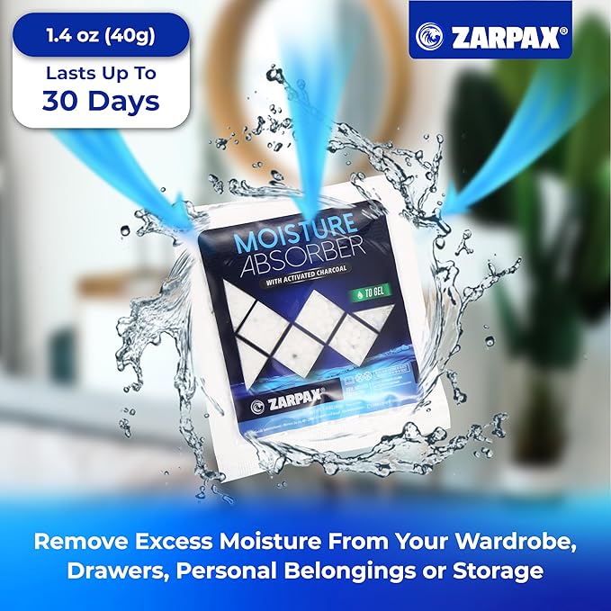 Moisture Absorber Sachets Activated Charcoal 1.4 oz/40g - Remove Excess Moisture In Air - Desiccant Dehumidifier for Closet, Drawer, Safe, Storage - Dampness & Humidity Control - Set of 15