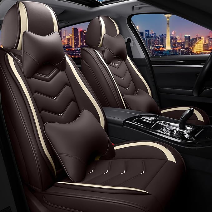 CTDS Car Seat Covers for Ford F-150 2000-2026, Stylish Sport Seat Cover, Premium Nappa Leather Car Seat Cover. Automobile Seat Covers Sets.(Luxury 2 Seats/Coffee Color)