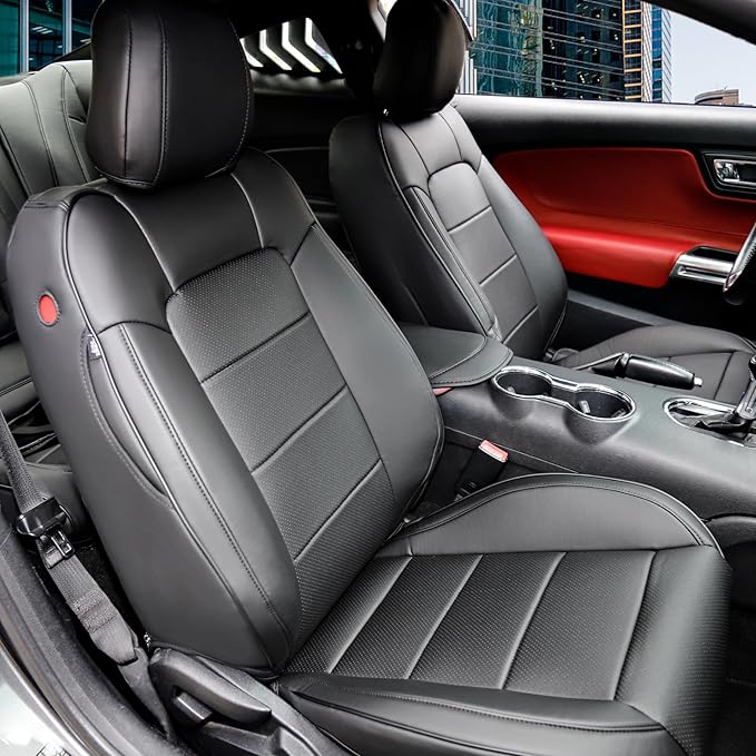 for Ford Mustang Seat Cover Custom Fit Hardtop Coupe 2015-2026 Leather Car Seat Covers Full Set (M-Black)