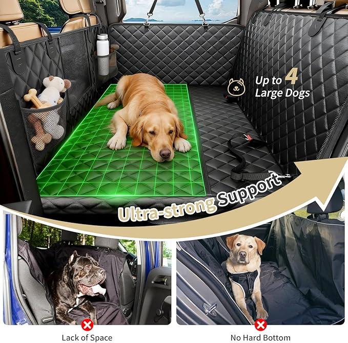 LEIMO KPARTS Dog Car Seat Cover for Back Seat,400lb Waterproof Dog Car Seat Cover Hard Bottom-Detachable,600D Heavy Duty Scratch Proof Nonslip Soft,Dog Hammock for SUVs,Car