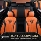 FLORICH Leather Seat Covers, Car Seat Covers Full Set, Car Seat Protectors 5 Seats, Automotive Seat Covers Driver Seat Covers Fit for Most Cars Trucks SUV-Black&Orange
