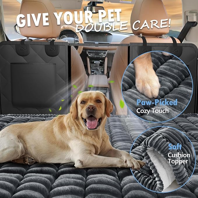 Backseat Dog Bed Non-Slip, Dog Bed for Car Back Seat Soft and Comfortable, Back Seat Pet Bed Mat for Travel, Pet Car Blanket for Backseat Extender and Seat Covers Grey (51”X 23.5”)