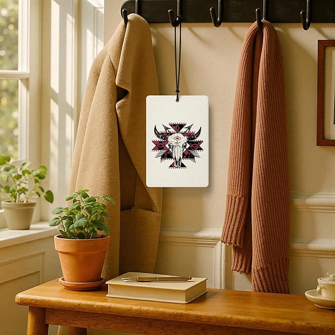 Boho Western Cow Aztec Car Air Freshener 4 Pcs, Vintage Colorful Southwestern Bull Skull Air Freshener Hanging for Cars Books Closet Drawer, Western Car Accessories for Women Men