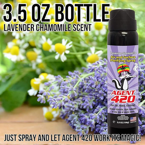Agent 420 Odor Eliminator Aerosol Spray, Lavender Chamomile, 3.5 oz — Tea Tree Oil Breaks Down Smoke at the Molecular Level