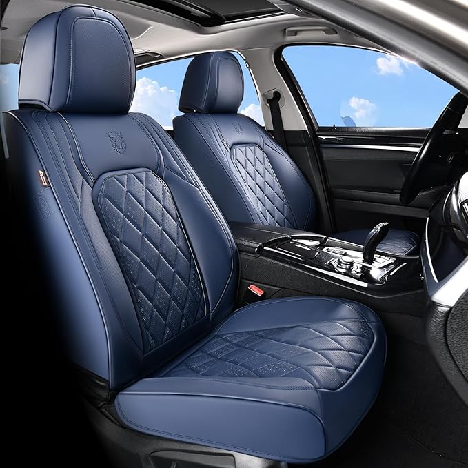 Coverado Car Seat Covers Full Set, Luxury Faux Leather Seat Covers for Cars, Waterproof Car Seat Protector, Blue Car Seat Cover, Universal Automotive Seat Covers Fit for Most Sedan SUV Trucks