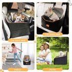 Dog Car Seat for Small Dog, Booster Seat for Dogs Under 30lb, Elevated Pet Seat with Pockets, Anti-Slip Bed for Car, Perfect for Front & Back Seats with Safety Leash (Black/Grey, Medium)