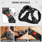 FURRYFECTION Plaid Dog Harness for Medium Dogs, Reflective No Pull Adjustable Pet Vest with Front Clip, Leash, Easy Control Handle and Seat Belt, Black, M
